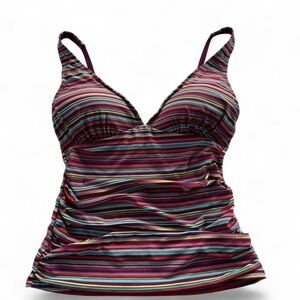 Into The Blue Pink Stripe Molded Bra Swim Tankini Top, Size 6